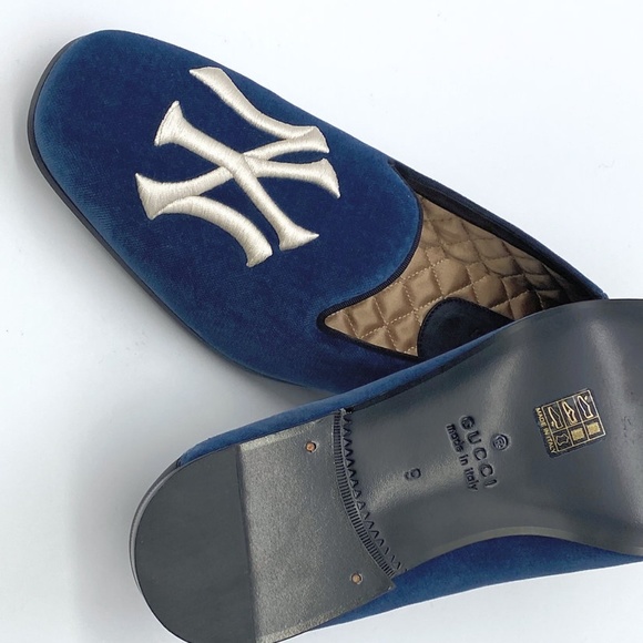 Gucci Blue Velvet New York Yankees Loafers Shoes - Picture 4 of 10